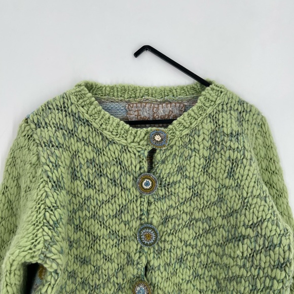 Free People 90s Wool Chunky Knit Floral Embroidered Button Crop Granny Cardigan - Picture 1 of 9